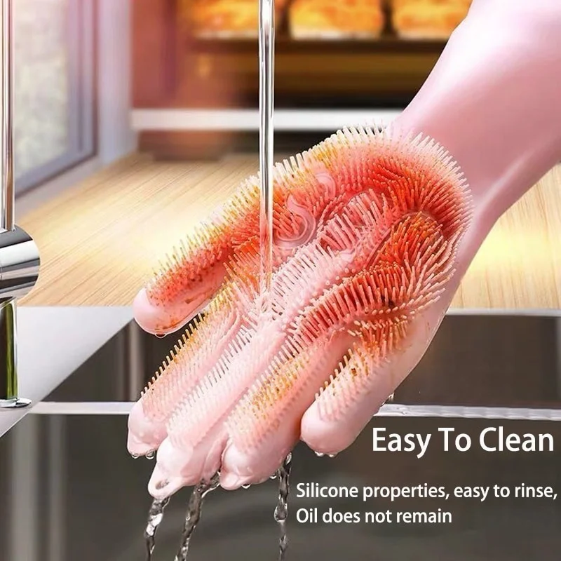

2pcs/1 Pair Silicone Cleaning Gloves Multifunction Magic Silicone Scrub Gloves Brush for Kitchen Household Cleaning Work Gloves