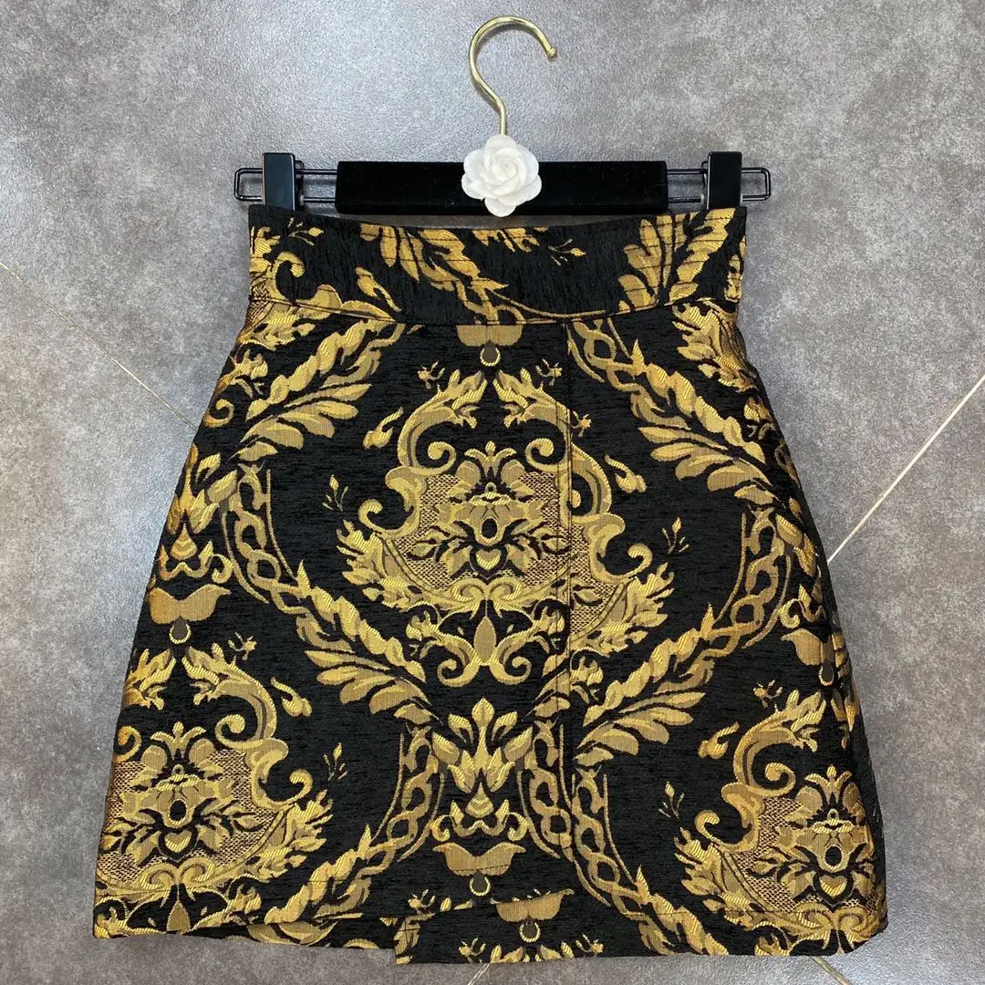 

2021 Spring Fashion New Golden Baroque Retro Pattern Skirt Printed Temperament Hip Skirt GL002