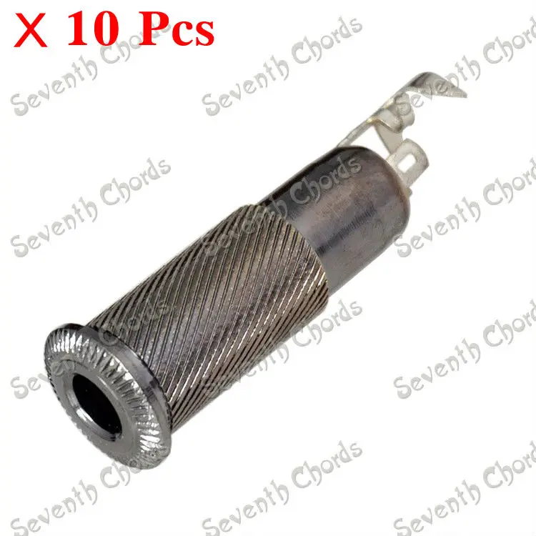 

10 Pcs Brass Knurled Cylinder 1/4" 6.35mm Bass Guitar Output Input Jack Plug Socket - Gun color