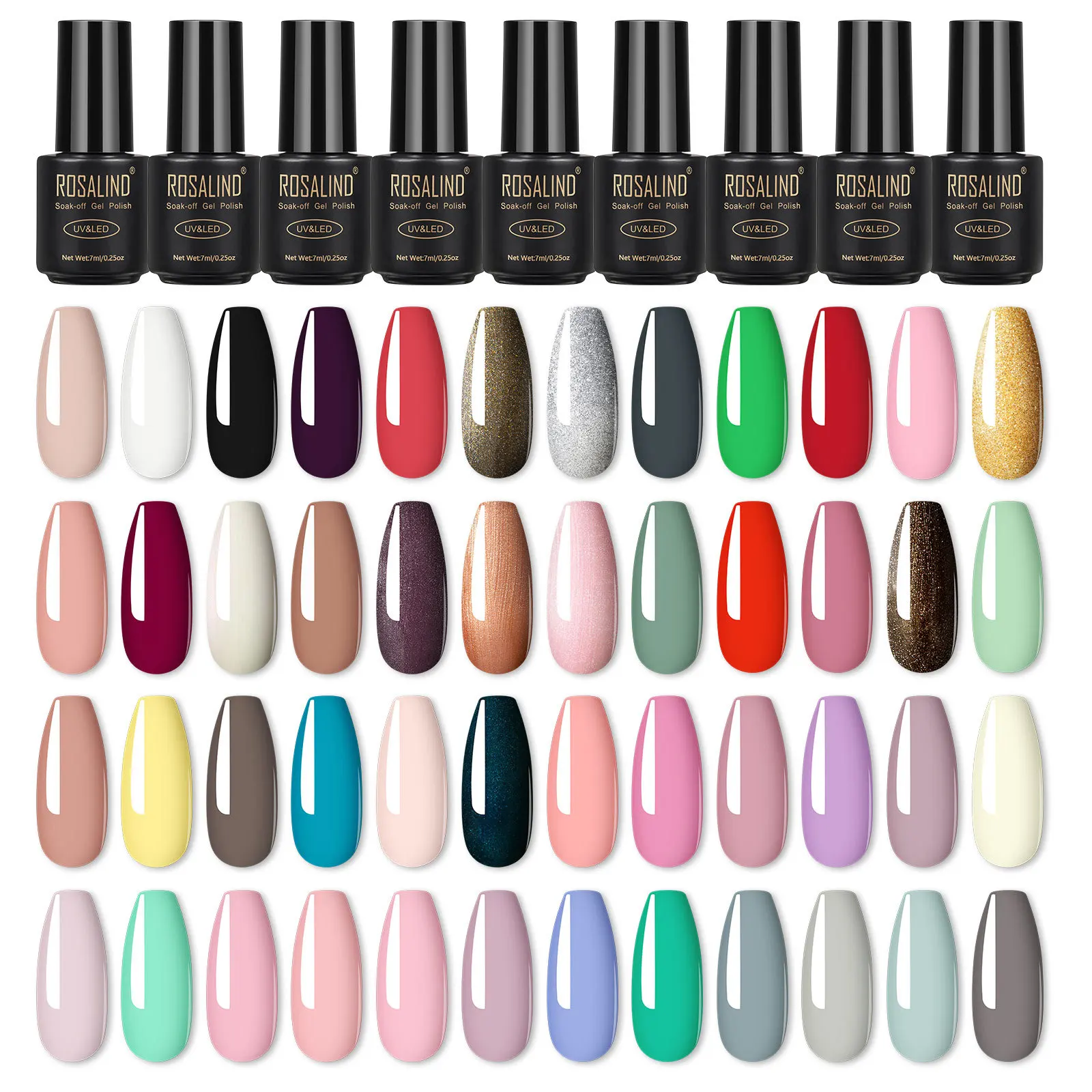 

ROSALIND 48 Colors Gel Polish Set Manicure for Nails Semi Permanent Vernis top coat UV LED Gel Varnish Soak Off Nail Art Polish