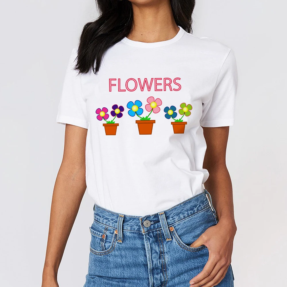 

Korean Style Women T Shirt Vogue Little FLOWERS Printed Short Sleeved Summer New Tshirt Simplicity Breathable Summer Top