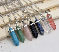 fashion natural hexagonal column stone pendant women pink quartz opal crystal necklace jewelry party friends gift