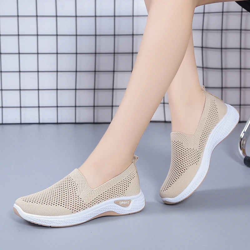 

Summer Women's Thick-Soled Increased Sports Casual Shoes, One-Foot Mesh Breathable Flying Woven Air Cushion Walking Shoes
