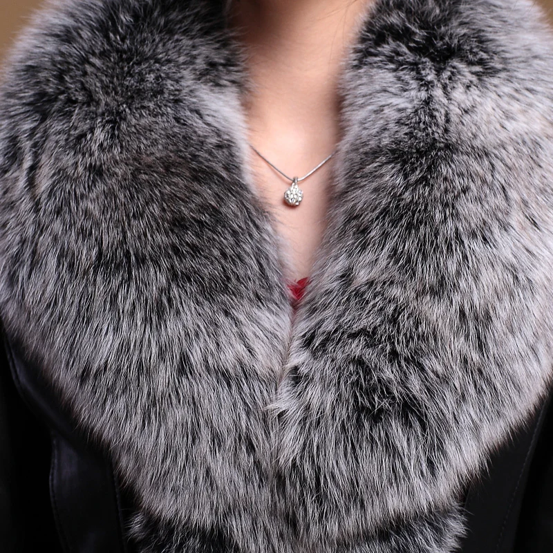 2020 Plus size Fox Fur Collar Genuine Leather Coat Women Winter Outerwear White Duck Down Sheepskin Long Jackets Female OK1118 | Женская