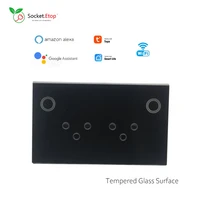 black wifi 2mm tempered glass panel wall socket with 250v 15a israel 3 hexagon type h double power outlets tuya smart life