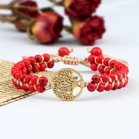 4mm natural stone adjustable charm braided beads braceletsbangle yoga wrap bohemia handmade fashion jewelry for women men gifts