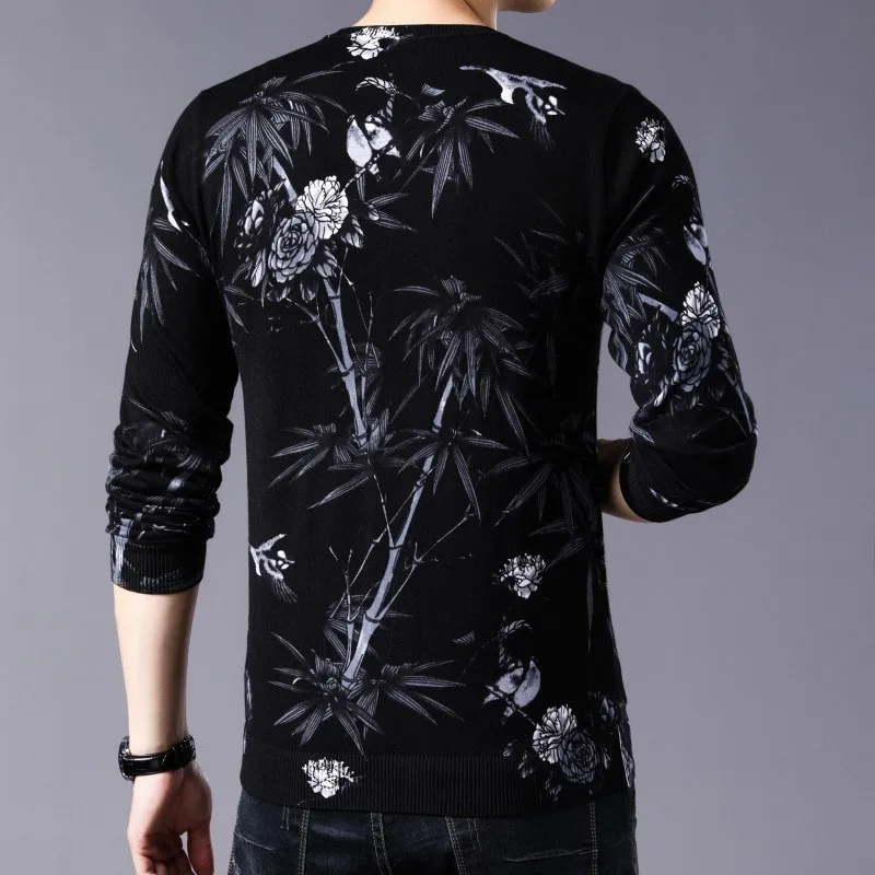 Черно-белый свитер с принтом Erkek Kazak пуловер круглым вырезом Sueter Slim Fit Pull Homme Mens Chompas