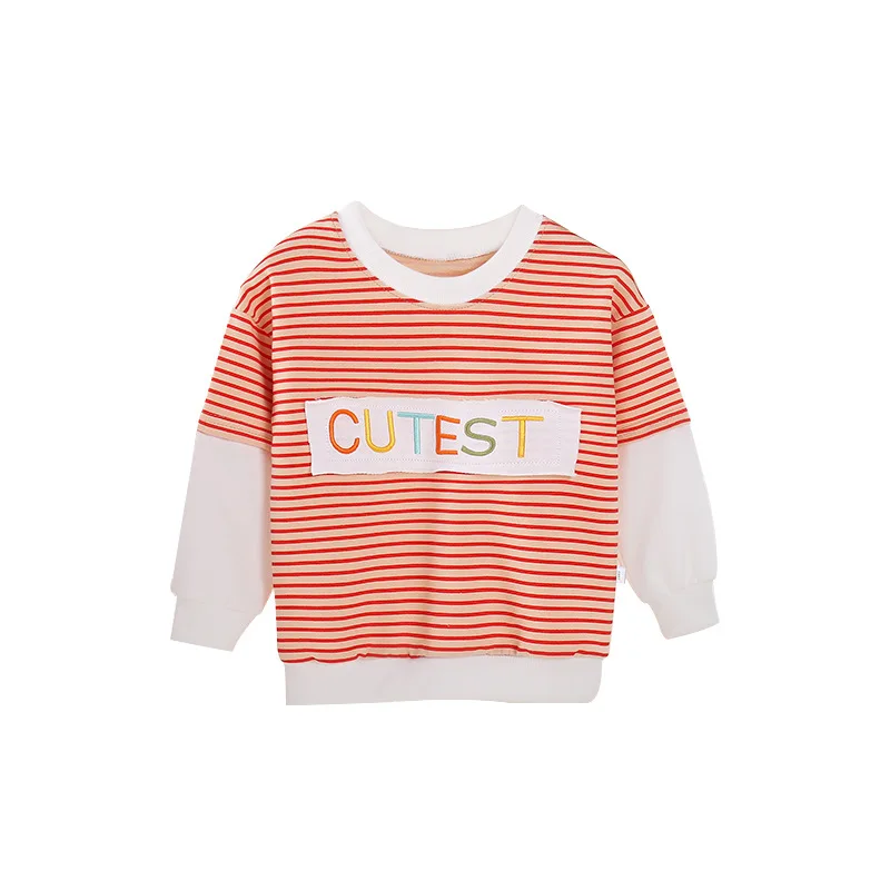 

Hign Quality Cheaper Price New Winter Striped Boutique Kids Clothing Fashion Children Clothing Casual Letter O-Neck Top
