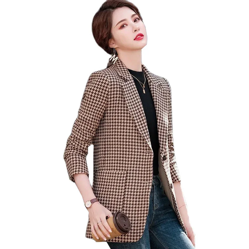 

Новинка 2021, Осенний Женский блейзер, Элегантный Модный женский Блейзер, пальто в клетку, костюмы, повседневный тонкий женский жакет, костюм, ...