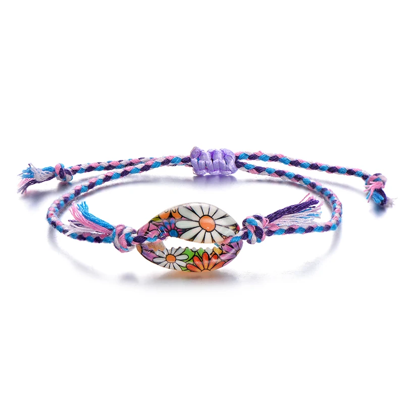 daisy purple Pipitree морской корпус браслет с подвесками ручная работа богемный принт веревка плетеные браслеты для женщин мужчин и детей украшения в стиле бохо подарок - Окраска металла: daisy purple