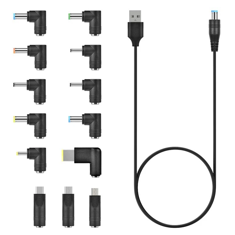 

Шнур питания постоянного тока с USB на X2, 1 многофункциональный сменный штекер постоянного тока подходит для ноутбуков и маршрутизаторов