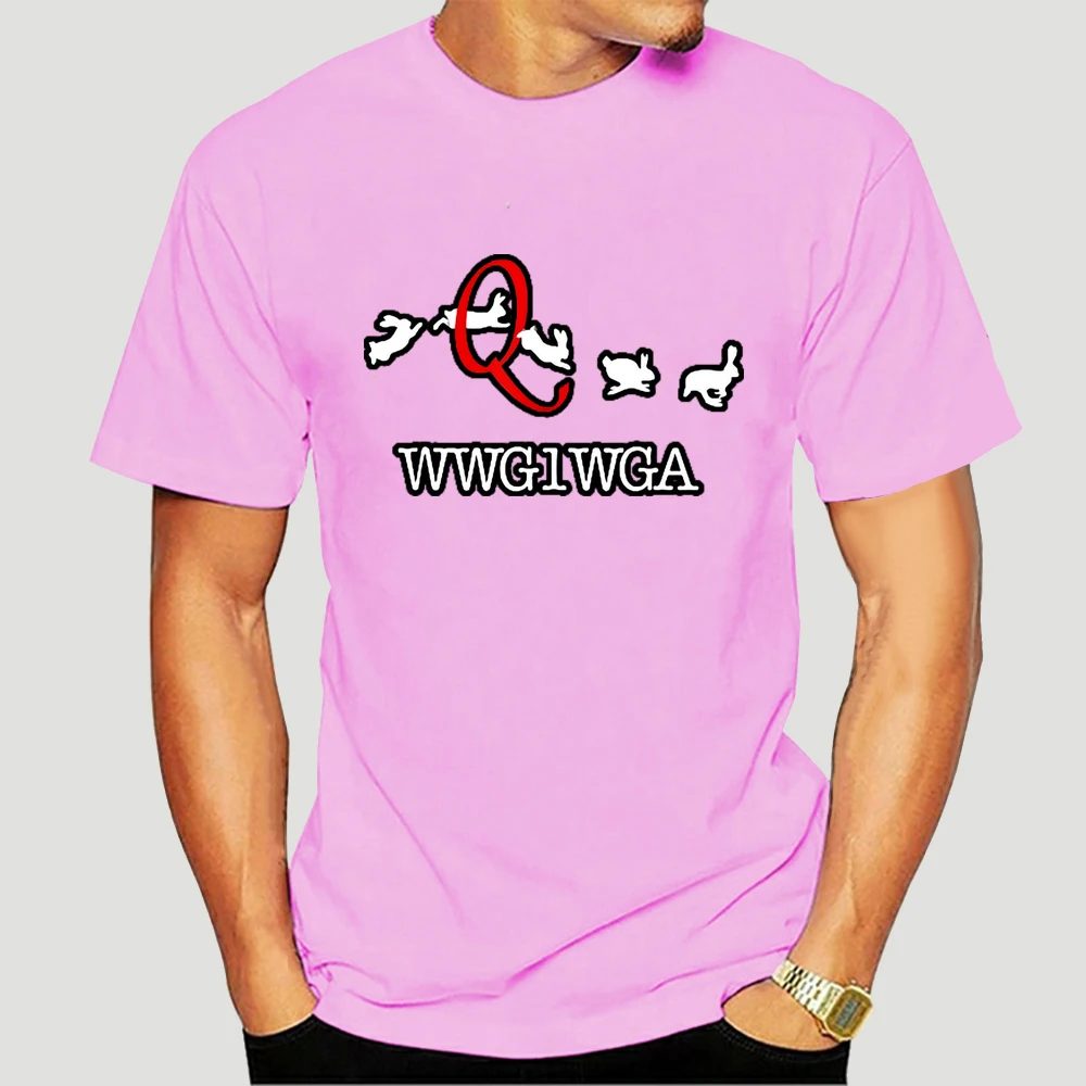 

cotton tshirt men summer top tees Qanon White Rabbits Jump Through Red Q Wwg1Wga Black T-Shirt Outfit Tee Shirt 3863X