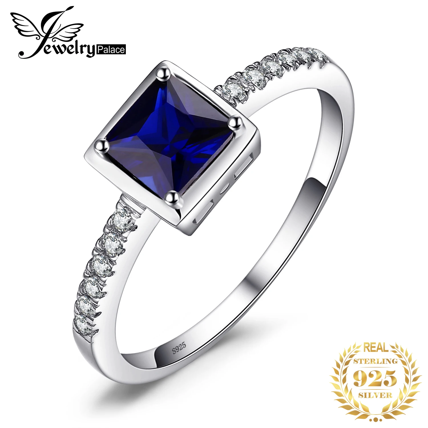 JewelryPalace квадратный 0.9ct создан синий сапфир пасьянс кольцо 925 пробы серебро