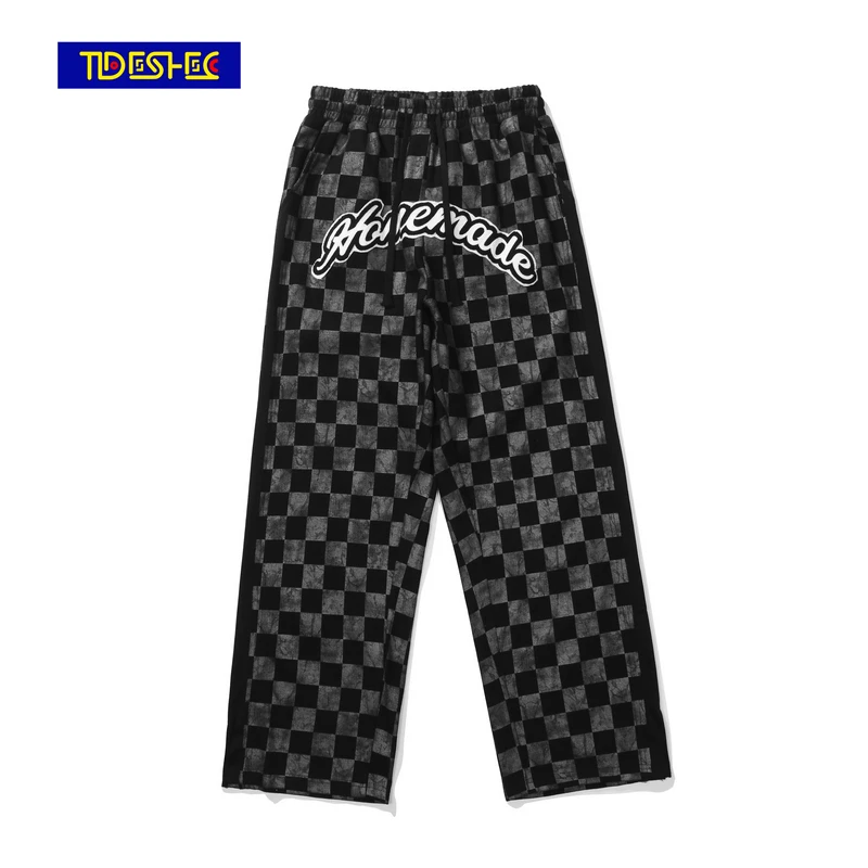 

Autumn Embroidered Checkerboard Pants Casual Wide-leg Pants Loose Streetwear Pants Hip-hop High Street Trousers Women Clothing