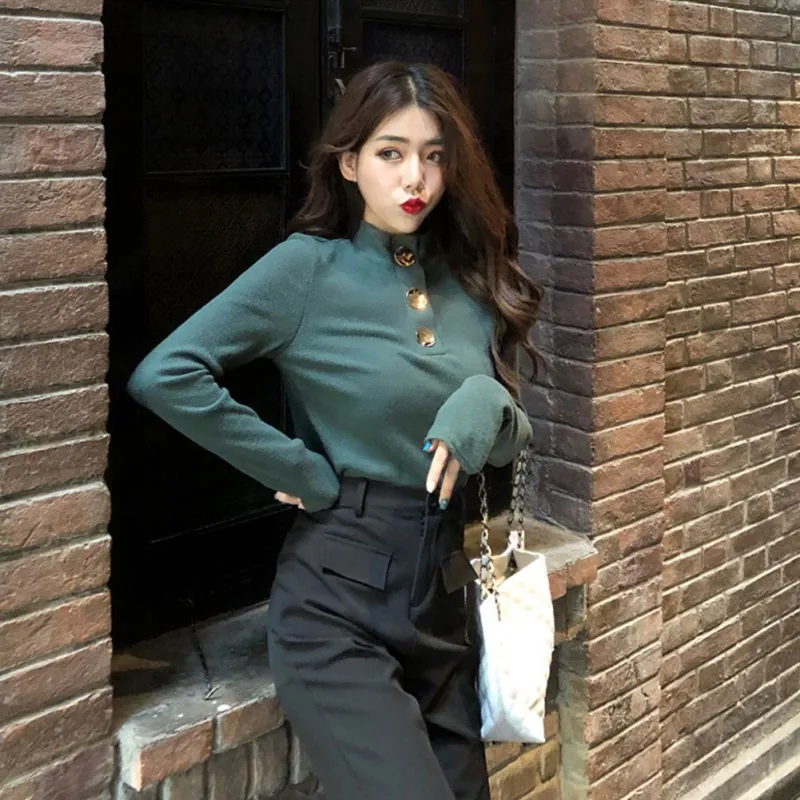 

Knitted Women Turtleneck Sweater Pullovers Spring Autumn Solid Color Basic Sweaters Pullover Slim Fit top