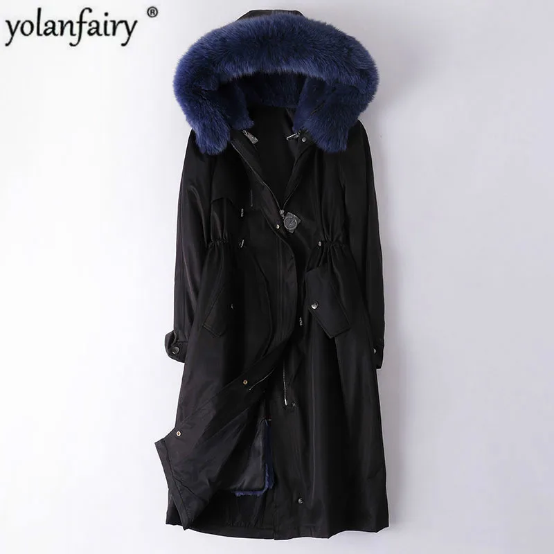 2020 пальто с натуральным мехом Женская парка зимняя куртка кроличьим подкладка из