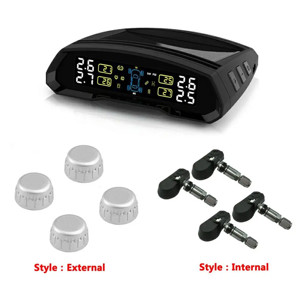 T802 Wireless TPMS Tire Pressure Sensor Built-in Instrument Monitoring System USB Solar Power Car Tyre Monitor | Автомобили и