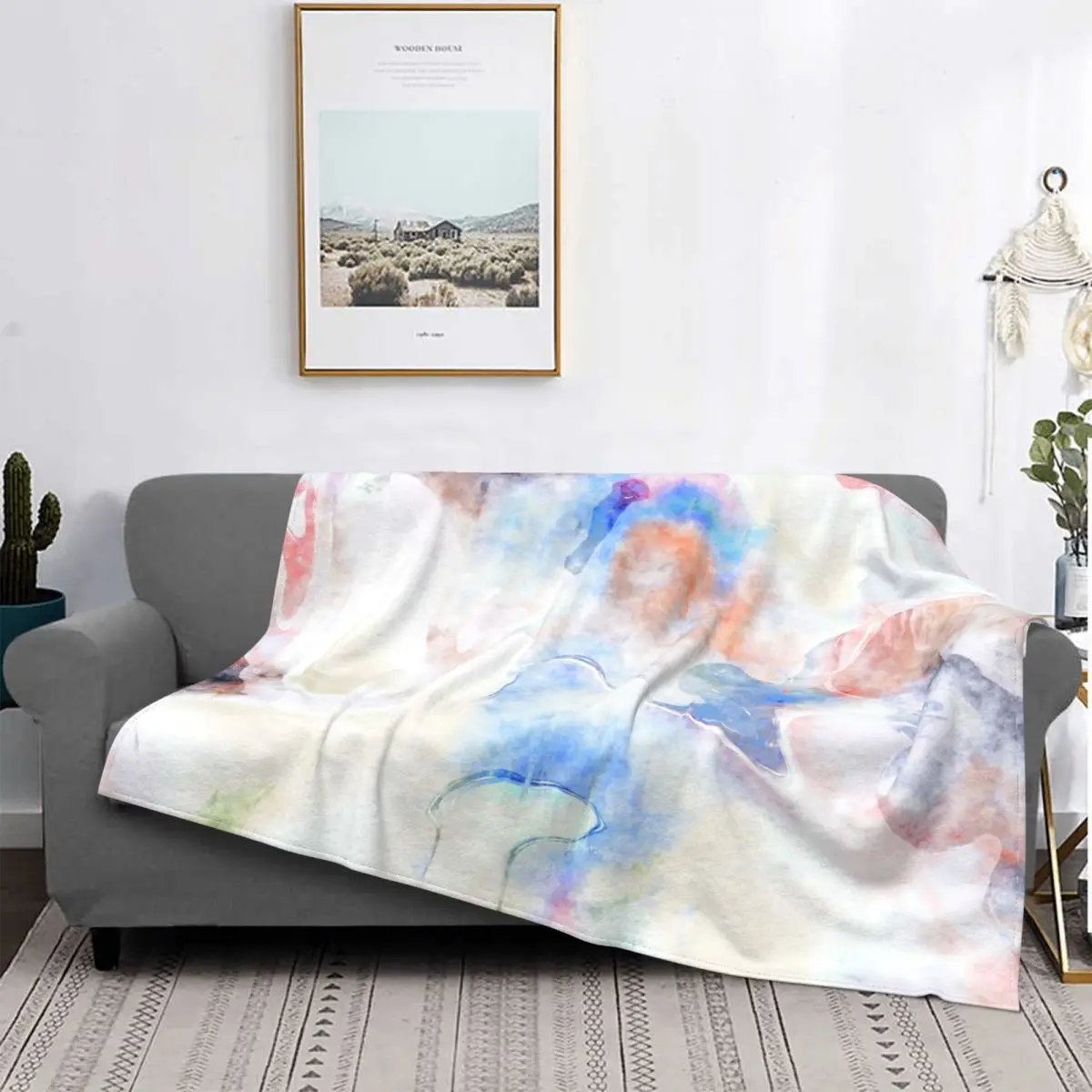 

Mantas de franela para decoración de acuarela, bonitas mantas finas y ligeras de colores para sofá, ropa de cama de oficina