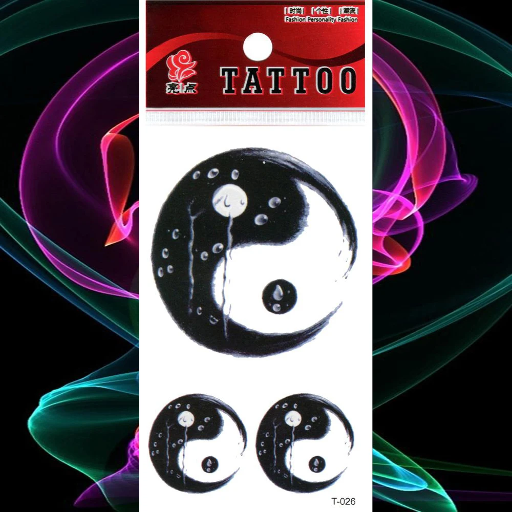 Водонепроницаемые Временные татуировки TaiChi Yin & Yang черно белые поддельные для