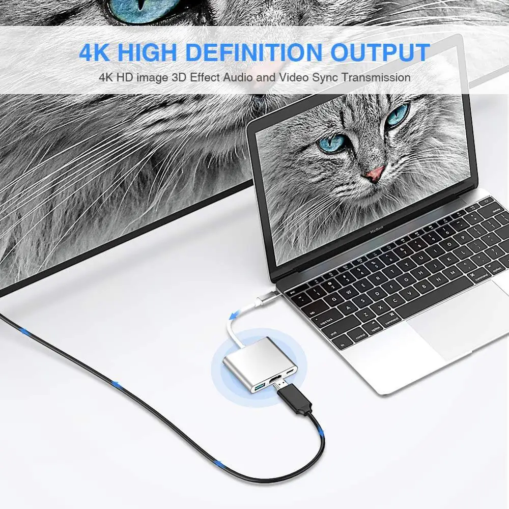 Многопортовый конвертер LYBALL Type C HDMI с портом USB 3 0 и для зарядки MacBook/Chromebook