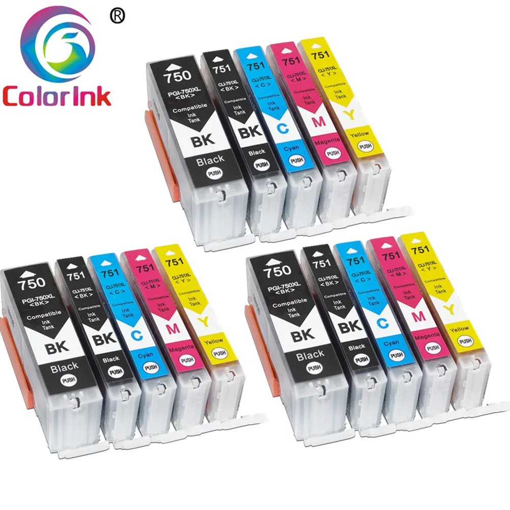 Цвет чернил PGI-750 751 чернильный картридж 750XL 751 для Canon, PIXMA, mg 5470 5570 5670 6470 6670 MX 727 927 Ip7270 IX6770 IX6870 принтер - Цвет: 15 Packs