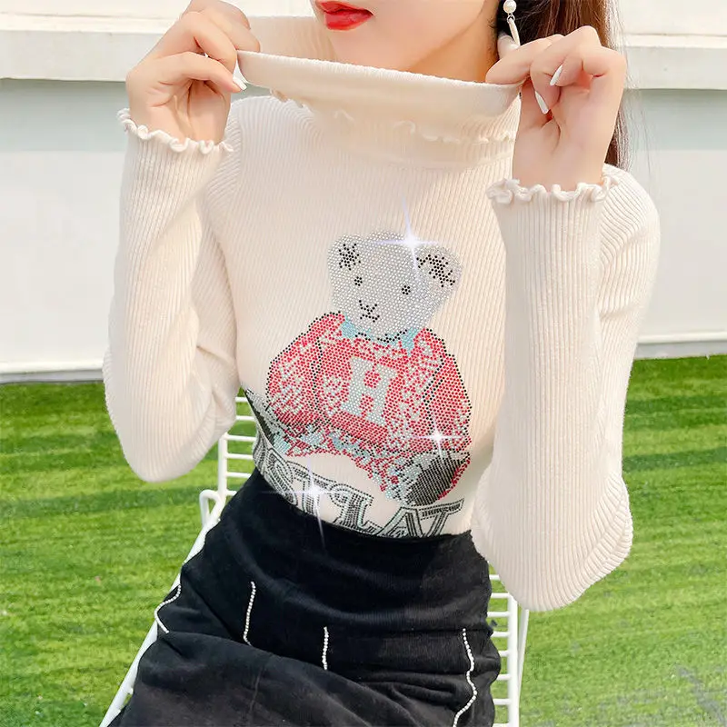 Толстый свитер EBAIHUI Женский вязаный пуловер с блестящим принтом на осень и зиму