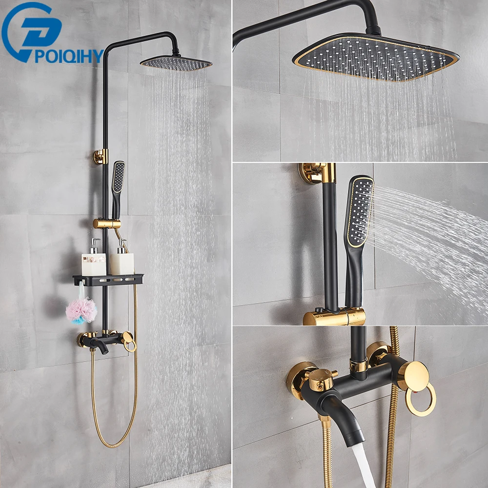 Смеситель для душа черно-золотой ванной системный кран | Строительство и ремонт