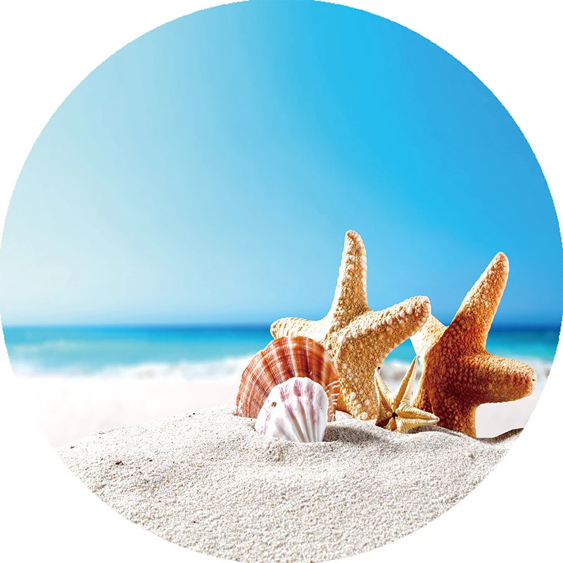 Круглое пляжное полотенце с изображением слона и морских пейзажей размер 1500*1500