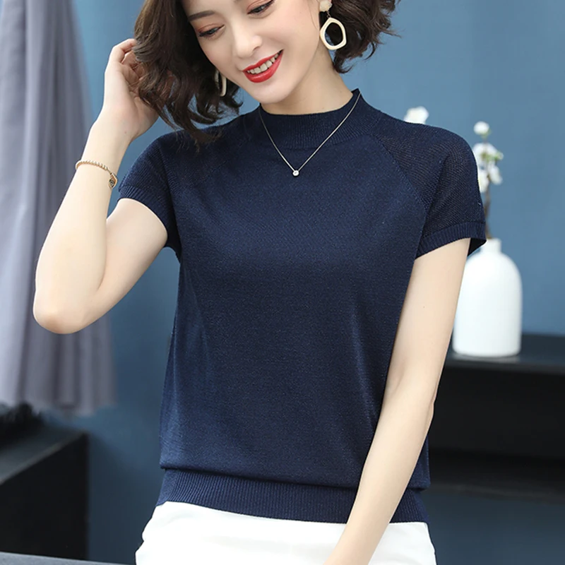 Shintimes женская футболка одежда вязаный свитер ажурная женский летний топ Женская