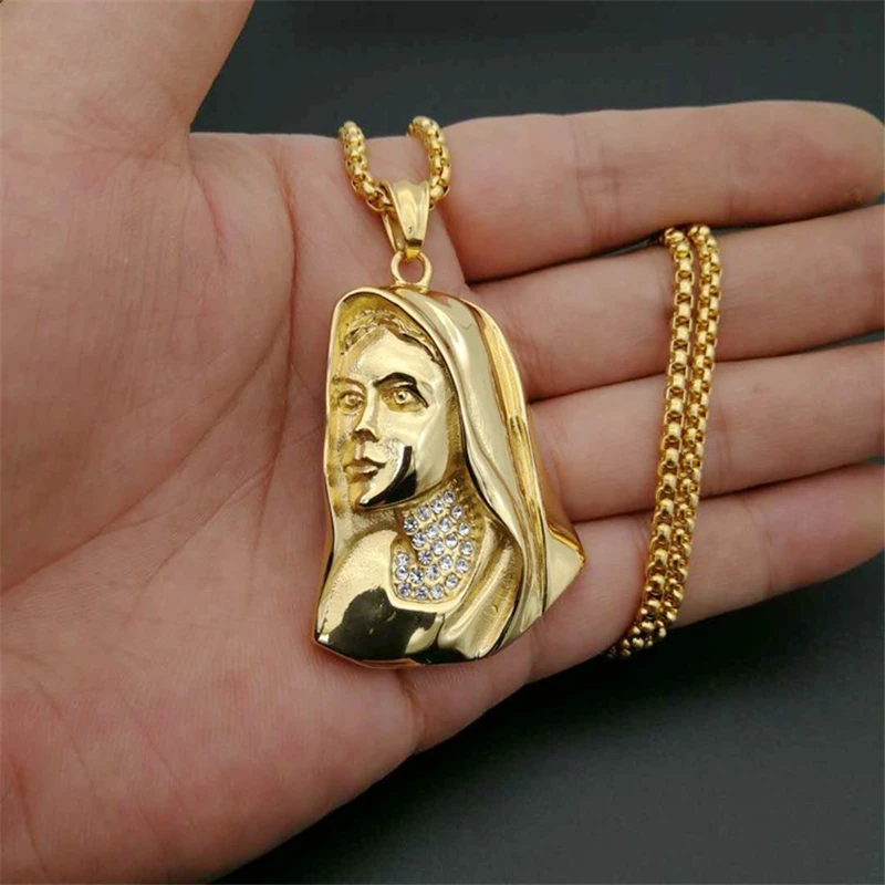 

Steampunk 316l Stainless Steel Chain Necklace For Women Hip Hop Jewelry Rock Virgin Mary Pendant Goth Accessories Fast Shipping