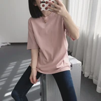 ladies t shirts short sleeves casual loose bottoming basically fitted with round necks solid colors wild couple t shirts korean