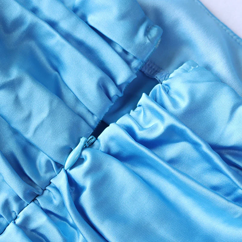 

Sexy Satin Dress Women Blue Backless Cut Out Drawstring Ruched Slim Fit Bodycon Mini Dresses Club Party Clothing