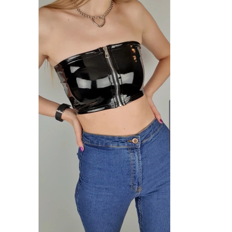 Meihuida Женская Сексуальная уличная одежда из искусственной кожи без бретелек топы