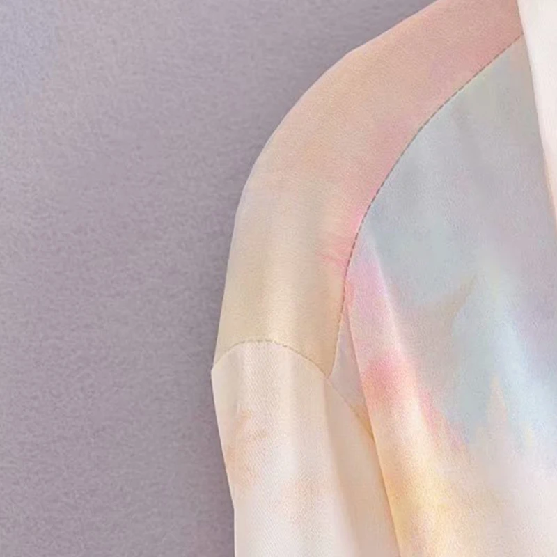 

Women's T-shirt Tie-dye Lapel Pocket Butt T-shirt Rainbow Color Commuter Travel Party T-shirt Casual Woman Clothing For Summer