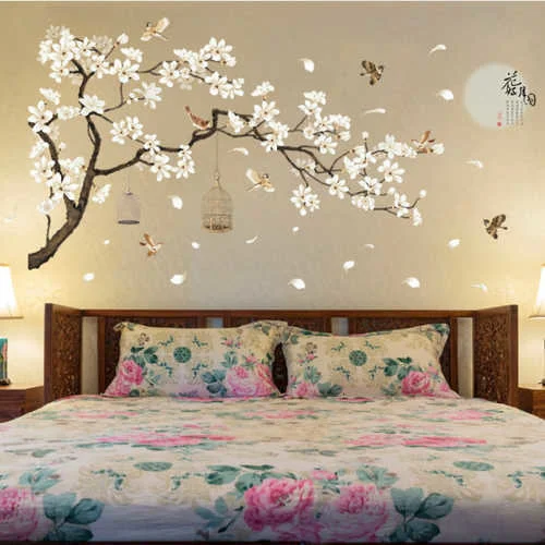 

187*128cm Big Size Wall Decorations Stickers Birds Flower Wallpapers For Living Room Bedroom Home Decor DIY Vinyl Rooms