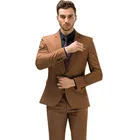 2020 коричневый костюм мужские свадебные вечерние костюмы, на одной пуговице, Бабочка, деловой костюм для мальчиков, костюм жениха деловой смокинг 3 предмета в комплекте (куртка + жилет + штаны)