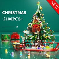 2100pcs reindeer model sets lighting building bricks kids toy city winter village train christmas tree new year color box gift