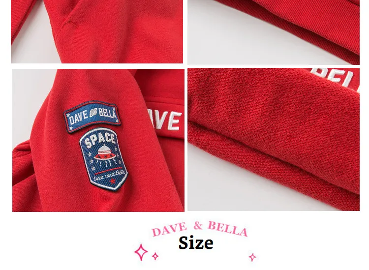 DBK10713 dave bella/Осенняя детская футболка для мальчиков футболка с капюшоном и длинными рукавами, пуловер для малышей, высокое качество
