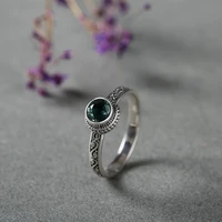 925 sterling silver vintage flower carved inlaid natural green crystal facted stone elegant womens rings accesorios