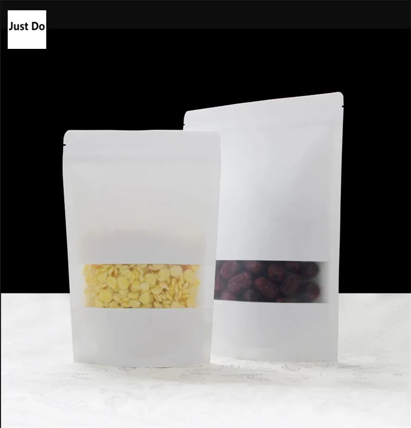 Белая бумажная сумка белая с окошком на молнии окна для рисовой муки одежды