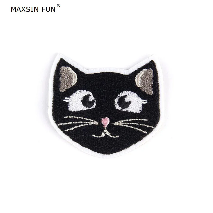 Maxsin Fun 1 шт. вышитая утюгом черная голова кота нашивка аппликация вышитые наклейки