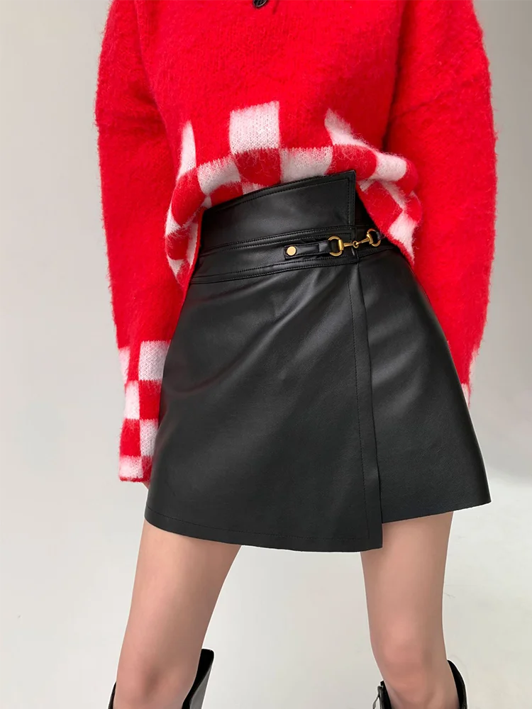

Womens A-Line Skirts Office Lady Solid Color PU Shorts