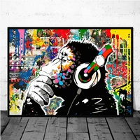 abstract graffiti funny monkey with headset street art poster and prints canvas painting on home decor wall art animal pictures