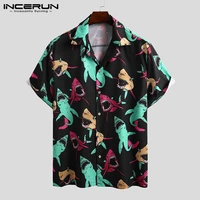 incerun summer men printed shirt lapel casual chic button short sleeve camisas hombre 2021 fashion streetwear hawaiian shirts