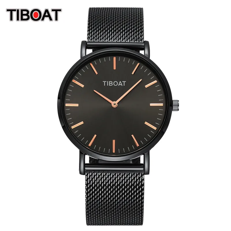 TIBOAT, высокое качество, женские часы, Роскошные, Япония, кварцевый механизм, нержавеющая сталь, розовое золото, водонепроницаемые наручные часы, relogio feminino - Цвет: Black 01