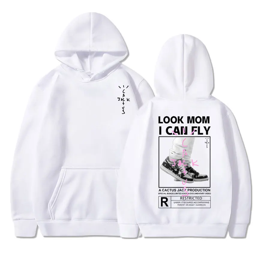 Classic Black White LOOK MOM I CAN FLY Travis Scott Logo Print Hoodie Fashion Men Women Fleece Cactus Jack Hoodies Sweatshirt