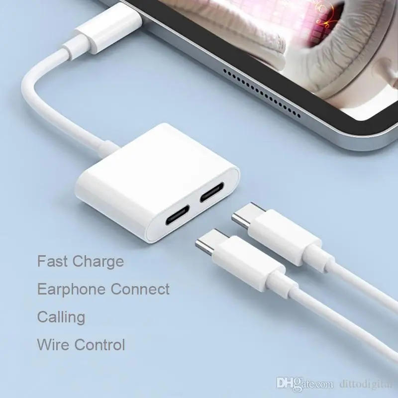 Переходник 2 в 1 USB C разветвитель для аудио и зарядного устройства 3 А быстрая
