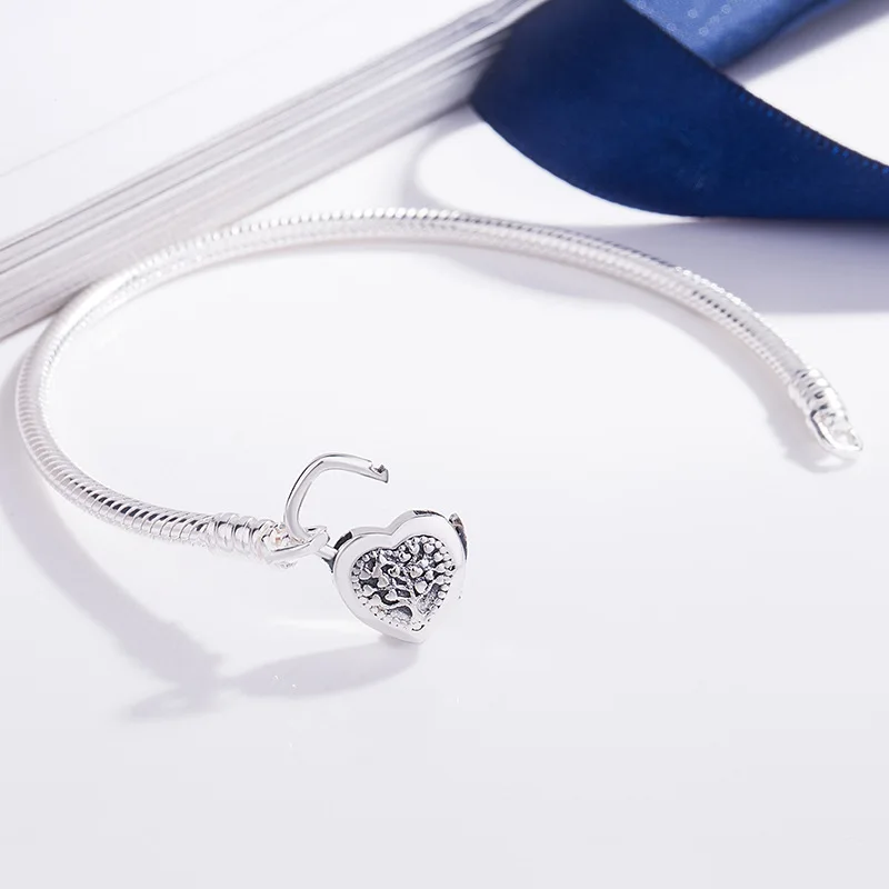 

Trendy S925 Sterling Silver Fit Original Pans Moments Heart Lock Clasp Women Charm Beads Snake Chain Bracelets DIY Jewelry