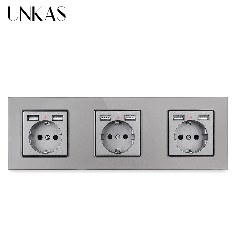 Сетевая розетка UNKAS с двумя USB-портами и ТВ разъемами RJ11 RJ45 258*86 мм | Обустройство