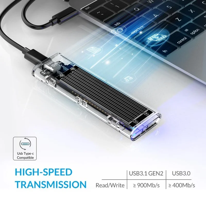 ORICO прозрачный корпус для жесткого диска M.2 на Type-C SSD USB3.1 Gen2 10 Гбит/с Поддержка UASP 2